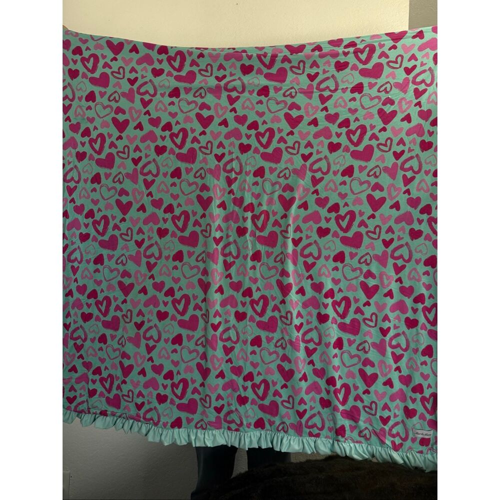 Max & Morris heart pink turquoise baby blanket 48x48 satin edge boutique